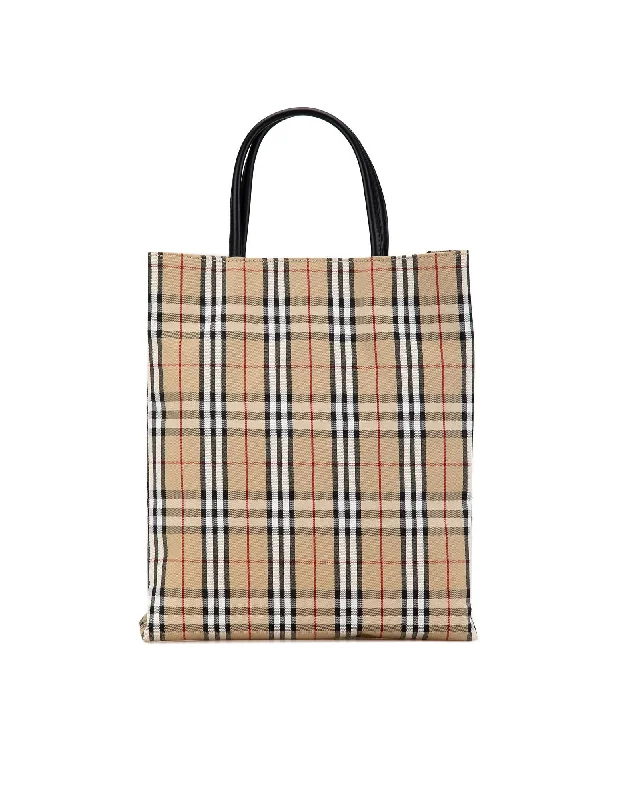 Tote bags with floral prints for spring vibes -Plaid Canvas Tote with Leather Handles and Interior Zip Pocket