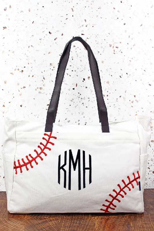 Tote bags with spacious pockets for travel -Embroidered Baseball Laces Day to Day Shoulder Tote