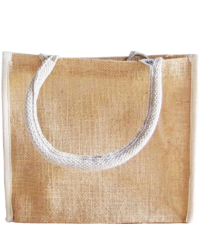 Tote bags with durable hemp for sustainability -Fancy Small Jute Tote Favor Bags with Cotton Trim - TJ874