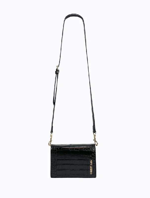 Tote bags with leather straps for elegance -Felipe Flap Bag - Black Croc