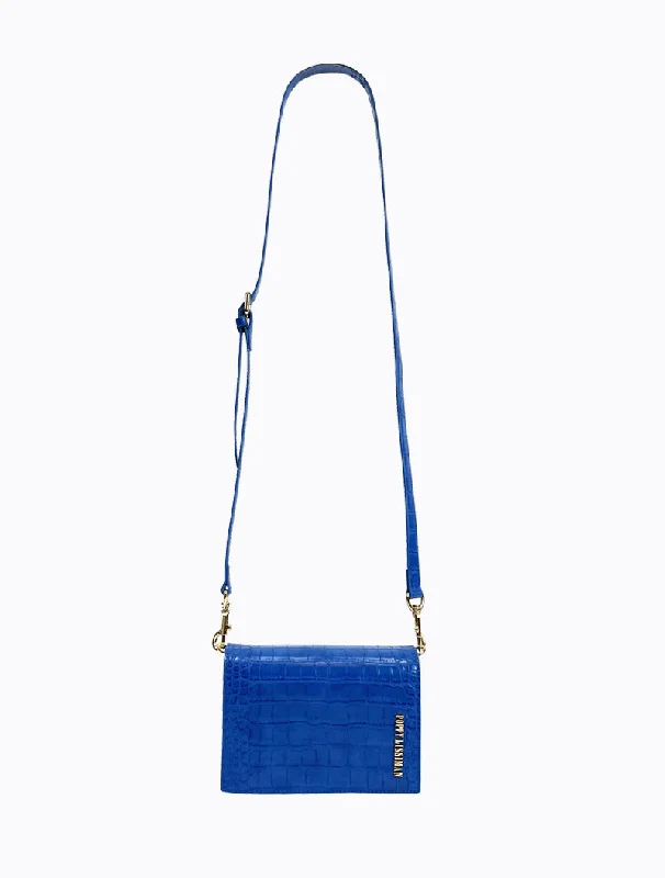 Tote bags with waterproof lining for rain -Felipe Flap Bag - Electric Blue Croc