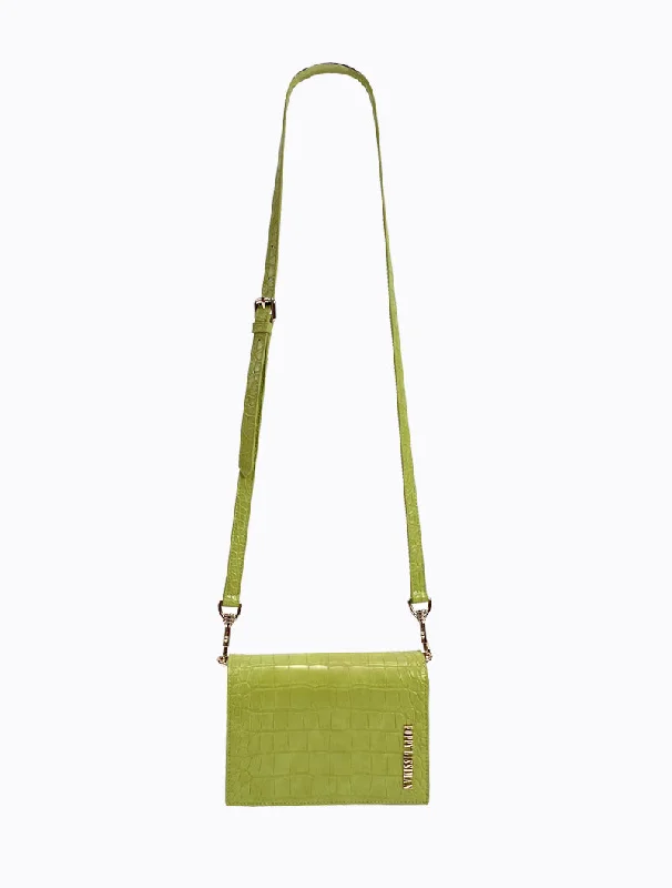 Tote bags with minimalist design for simplicity -Felipe Flap Bag - Lime Croc