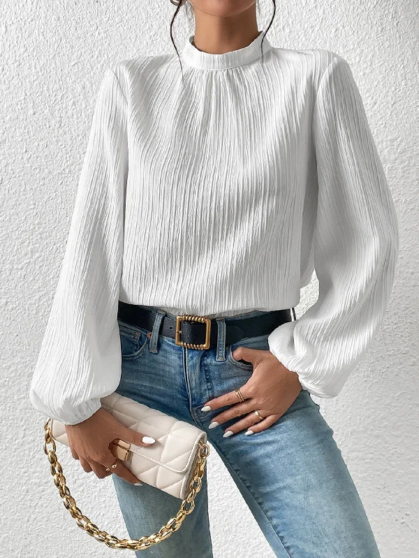 Best handle bags with a classic boxy shape for a timeless, elegant style-Frenchy Mock Neck Keyhole Back Blouse