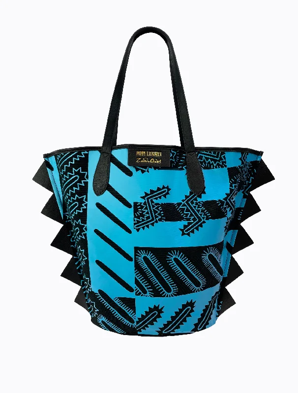 Tote bags with spacious pockets for travel -Geo Sparkle Tote - Ocean / Black