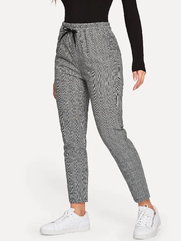 Stylish handle bags with structured sides for a clean and neat silhouette-Glen Plaid Drawstring Ankle Cut Pants