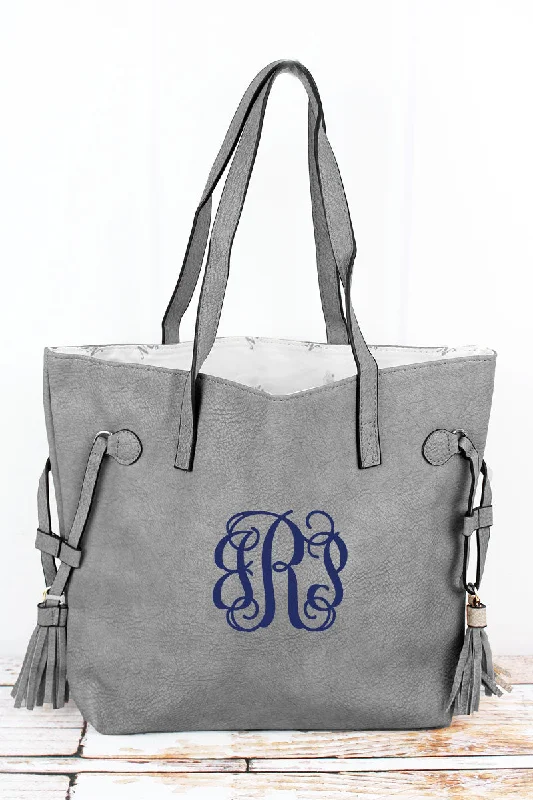 Tote bags with rugged canvas for outdoors -Gray Faux Leather Side Tassel Tote