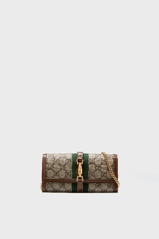 Cotton tote bags for casual weekend outings -Gucci Beige GG Canvas Jacket 1961 Wallet On Chain