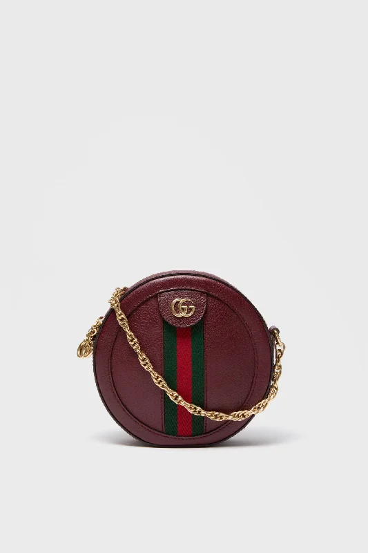 Tote bags with modern cutouts for style -Gucci Red Mini Round Ophidia Leather Crossbody Bag