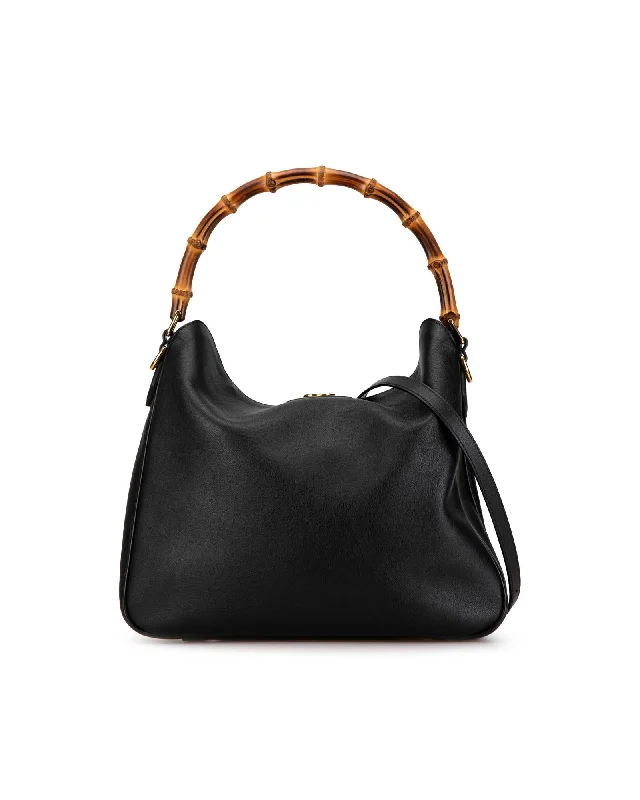 Tote bags with suede accents for texture -Leather Satchel with Bamboo Handle and Detachable Strap