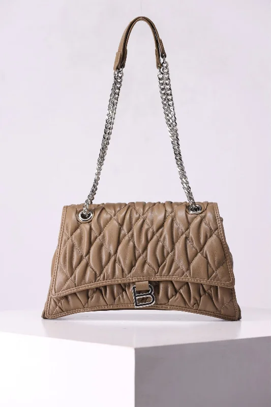 Handle bags with large front pockets for quick and easy access to essentials-Beige Leather Shoulder Bag