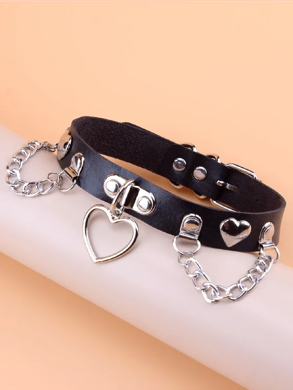 Elegant handle bags with minimalist designs for a sophisticated, chic look-Heart & Chain Charm Choker