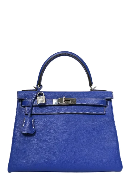 Tote bags with holiday themes for festivities -Hermès 2012 Electric Blue Epsom Leather Retourne Kelly 28 with Strap