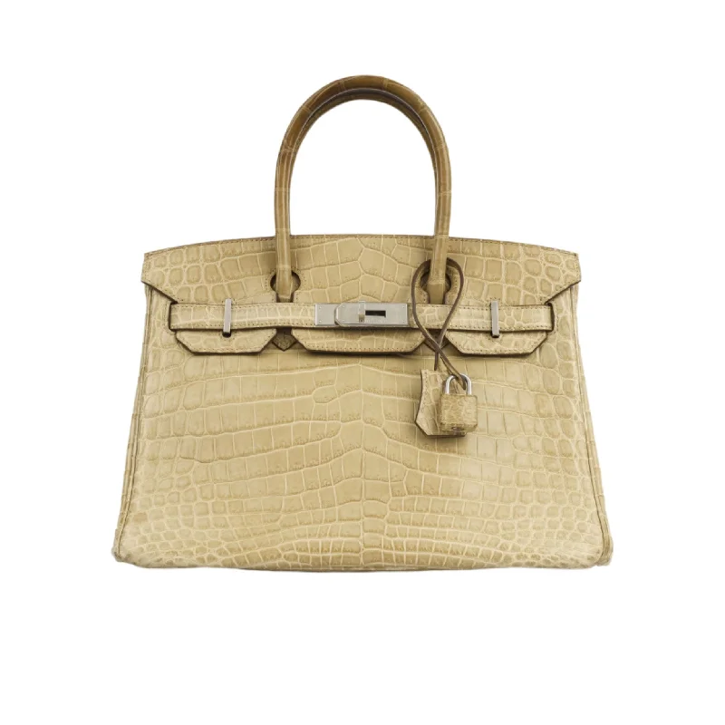 Tote bags with tropical leaves for summer -Hermès Birkin 30 - Poussiere Crocodile Niloticus