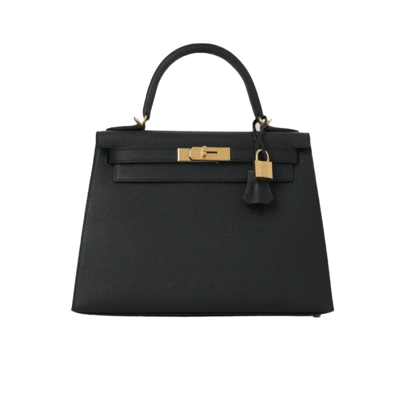 Tote bags with pastel colors for softness -Hermès Kelly 28 - Noir Epsom