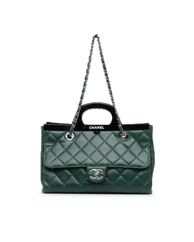 Durable tote bags for heavy-duty carrying tasks -Quilted Leather Tote with Acrylic Handles and Chain Straps