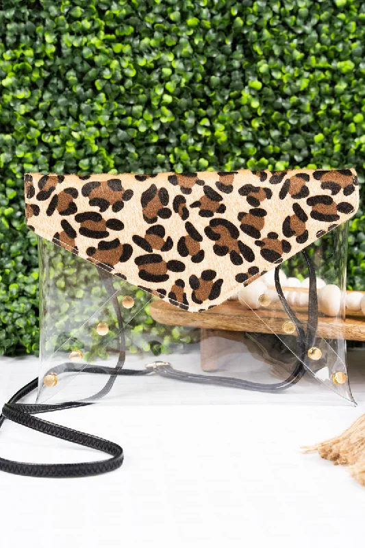 Tote bags with modern cutouts for style -In The Clear Loni Leopard Envelope Clutch