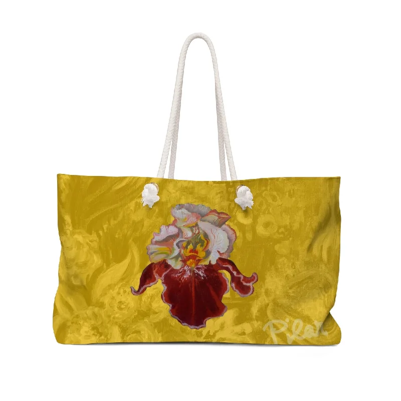 Tote bags with adjustable straps for comfort -Weekender Bag "Iris on Yellow"