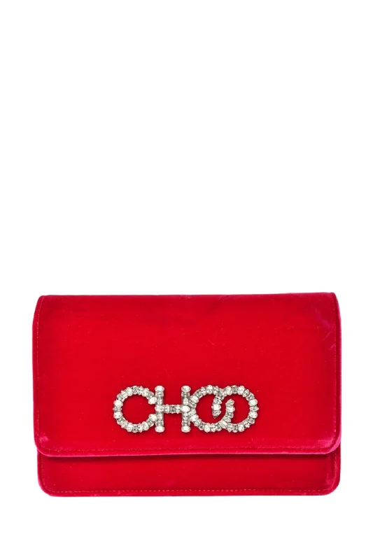 Large tote bags with pockets for organization -Jimmy Choo Pink Velet Crystal CHOO 'Sidney' Wallet on Chain