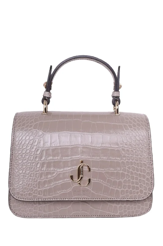 Tote bags with modern logos for branding -Jimmy Choo Taupe Croc Embossed JC Top Handle Bag