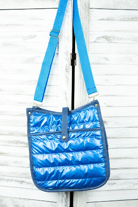 Tote bags with detachable pouches for versatility -Kennedy Puffy Light Blue Crossbody Tablet Bag