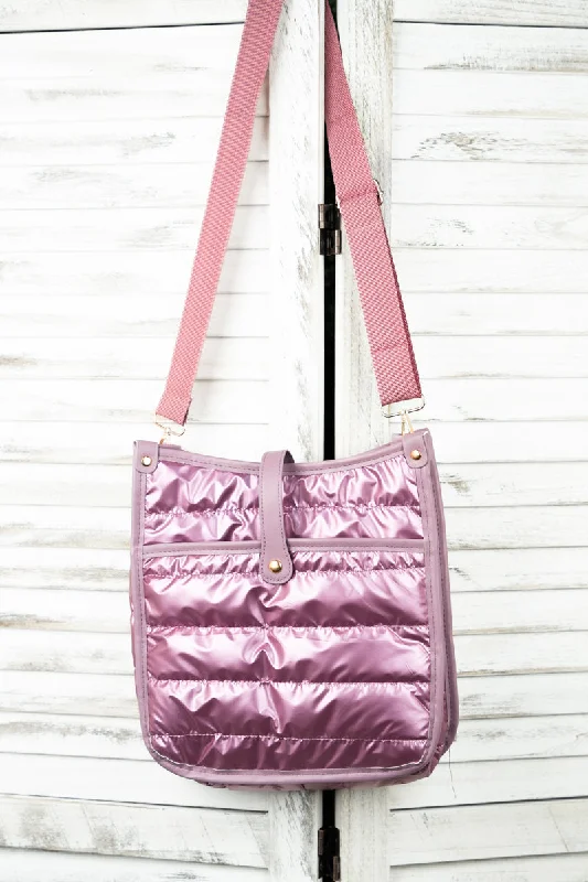 Tote bags with polka dots for fun -Kennedy Puffy Mauve Crossbody Tablet Bag