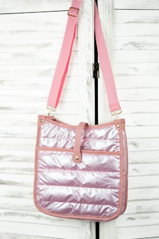 Tote bags with wide openings for access -Kennedy Puffy Pink Crossbody Tablet Bag