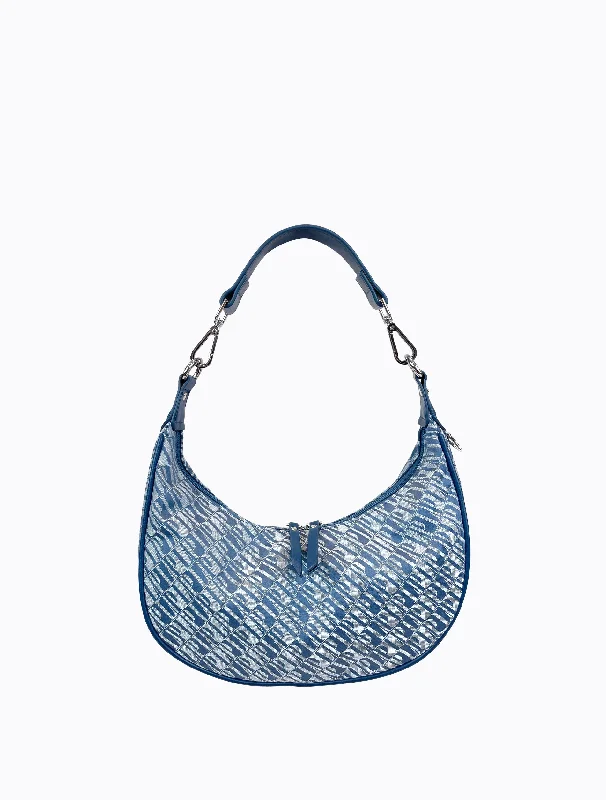 Tote bags with rustic leather for charm -Krawsant Satchel - Blue Jacquard