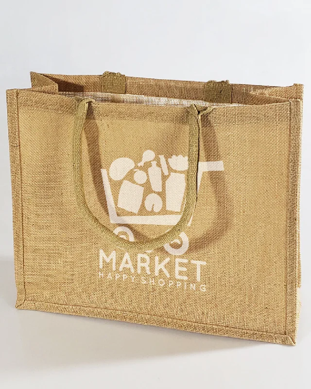 Tote bags with tropical leaves for summer -Large Burlap Shopping Tote Bags - Customized Logo Jute Tote Bags - TJ889