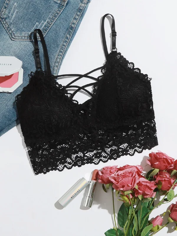 Best handle bags with bold, oversized buckles for a fashionable and statement-making design-Lattice Front Lace Bralette