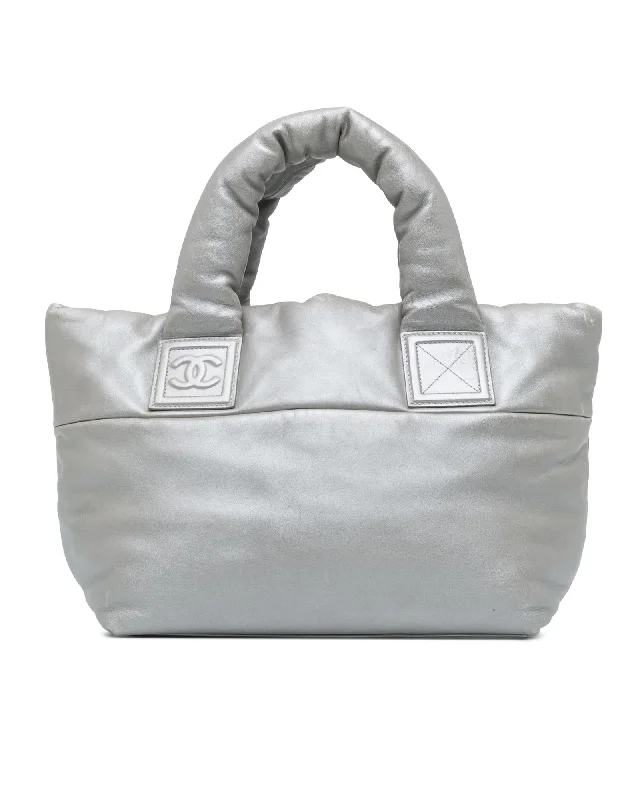 Tote bags with laptop sleeves for work -Small Lambskin Reversible Tote with Rolled Handles and Interior Zip Pocket