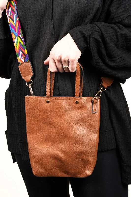 Tote bags with bold text for statements -Light Brown Faux Leather Gwen Guitar Strap Purse