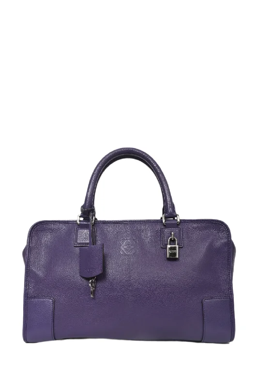 Tote bags with vintage clasps for nostalgia -Loewe 2011 Purple Leather 'Amazona' Top Handle Bag