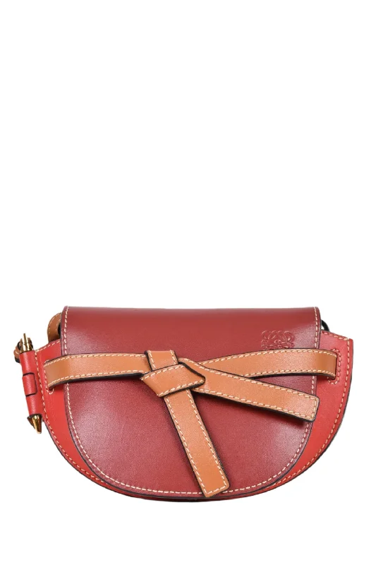 Tote bags with wide openings for access -Loewe Burgundy/Brown Leather Mini 'Gate' Crossbody Bag