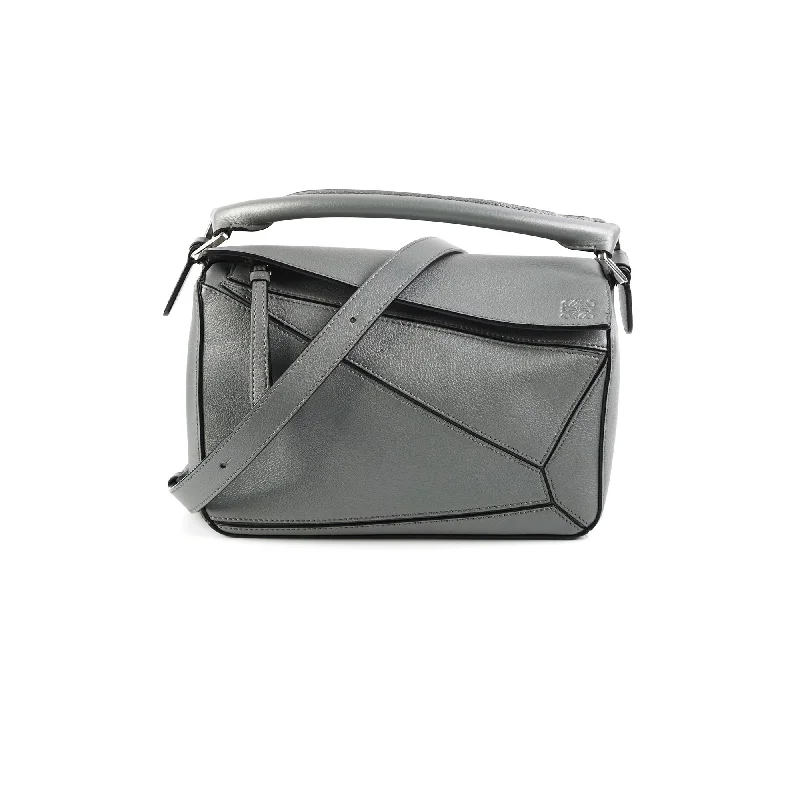 Stylish handle bags with clear PVC designs for a modern, transparent look-Loewe Puzzle Small Grey