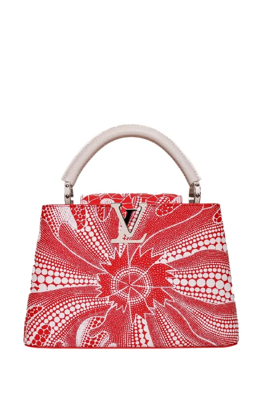 Tote bags with sleek zippers for closure -Louis Vuitton Yayoi Kusama Red/White Leather Capucines BB with Strap