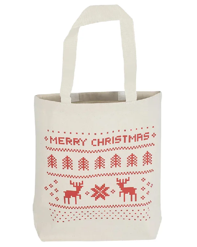 Tote bags with padded handles for ease -Merry Christmas 8" Mini Canvas Gift Tote Bags w/Gusset