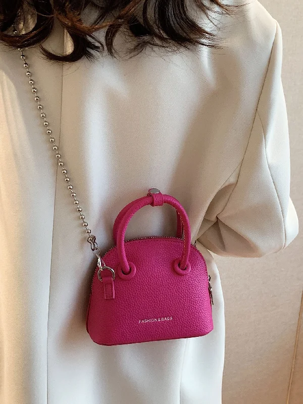 Best handle bags with designer logos for a luxury, high-end appearance-Mini Neon Pink Litchi Embossed Chain Dome Bag