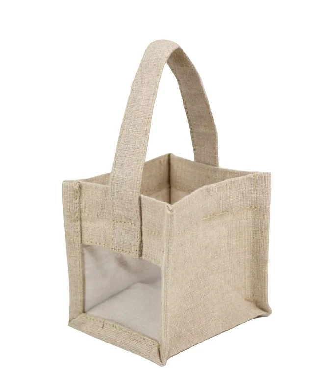 Tote bags with soft leather for luxury -Mini Rustic Wedding Favor Burlap Tote Bag with Clear Window TJ905