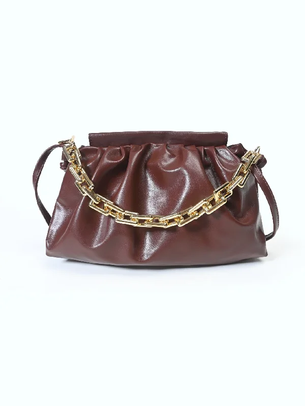 Handle bags with structured designs for a sleek and polished silhouette-Minimalist Ruched Bag with Chain