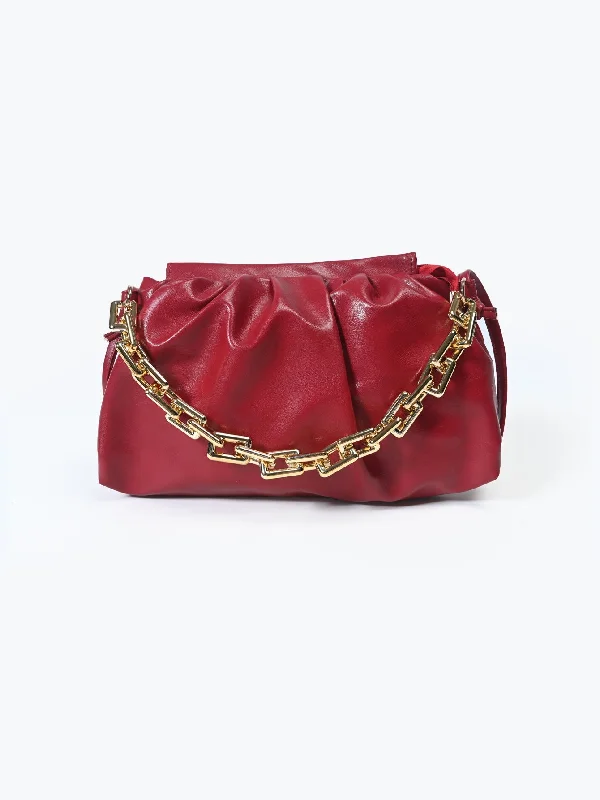 Best handle bags with leather and suede mix for a stylish and durable choice-Minimalist Ruched Bag with Chain