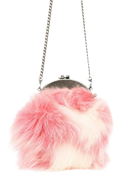 Tote bags with hidden pockets for security -Miu Miu Pink/White Fox Fur Pouch On Chain