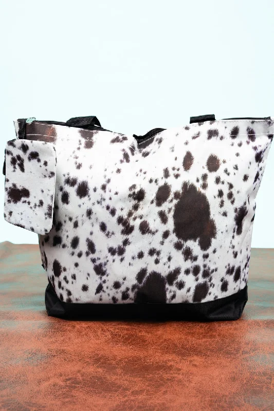 Tote bags with vegan leather for ethics -Moo York Minute with Black Trim Tote Bag