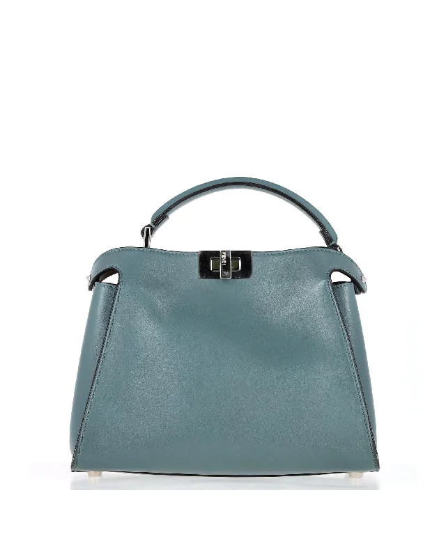 Best handle bags with a classic boxy shape for a timeless, elegant style-Luxury Blue Leather Peekaboo Handbag with Iconic Turn-Lock Closure