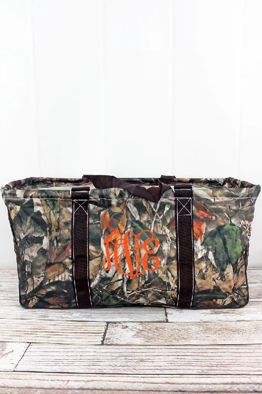 Tote bags with reinforced bottoms for durability -Natural Camo with Brown Trim Collapsible Haul-It-All Basket with Mesh Pockets