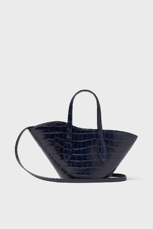 Tote bags with sleek silhouettes for fashion -Navy Croc Open Tulip Micro Tote