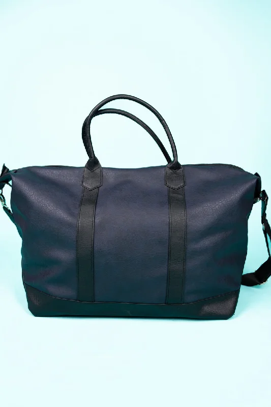 Tote bags with contrast stitching for detail -Navy Faux Leather Weekender