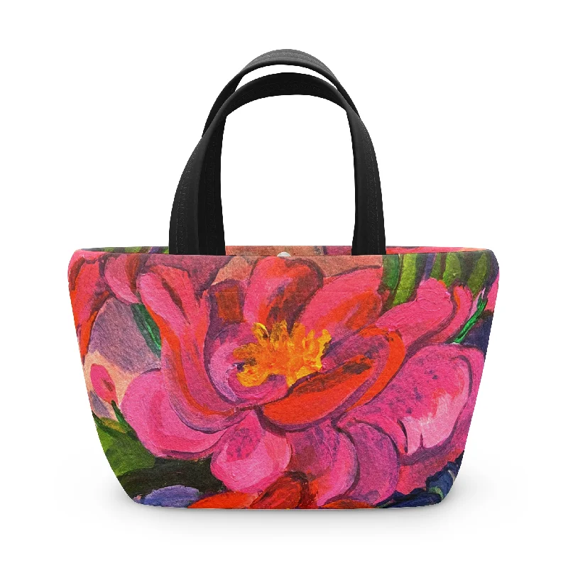 Tote bags with hidden pockets for security -Neoprene Lunch Bag - Pink Magnolias