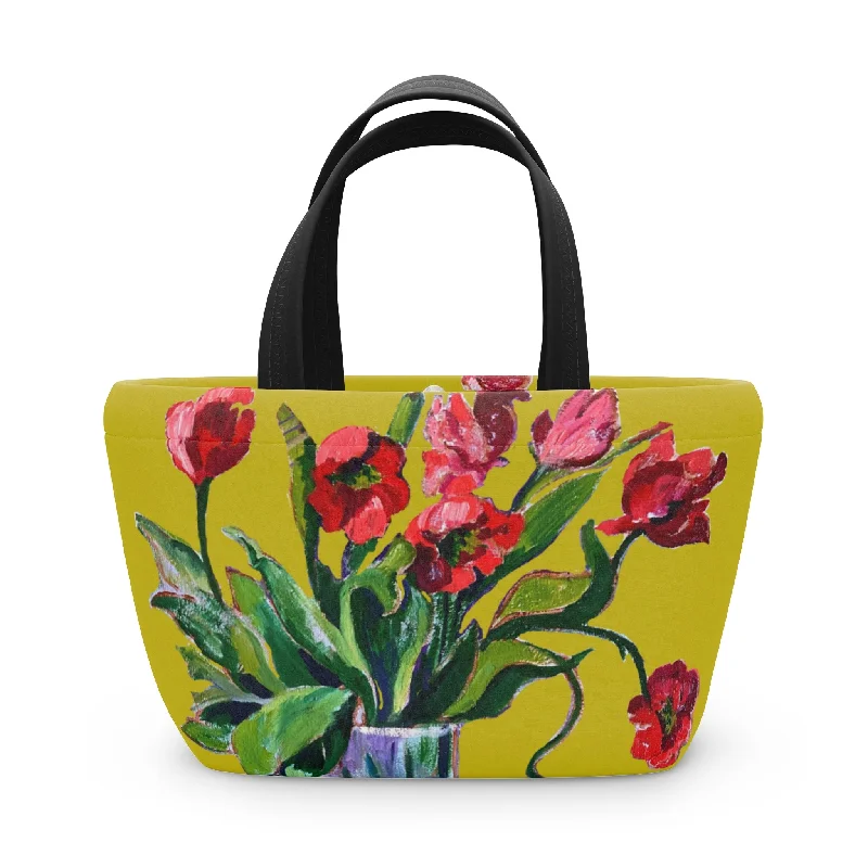 Insulated tote bags for keeping food fresh -Neoprene Lunch Bag - Poppy Party