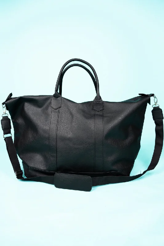 Tote bags with bold checks for trend -Black Faux Leather Weekender