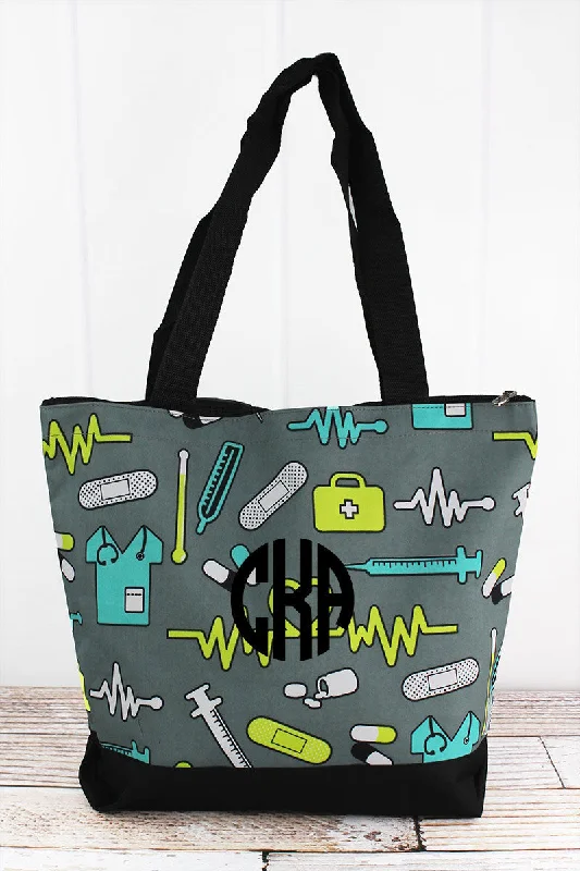 Tote bags with floral prints for spring vibes -Nurse Life with Black Trim Tote Bag